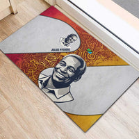 Julius Nyerere Rubber Doormat with Smiling Portrait, Tribal Pattern and Simplicity is Power Quote - Wonder Print Shop