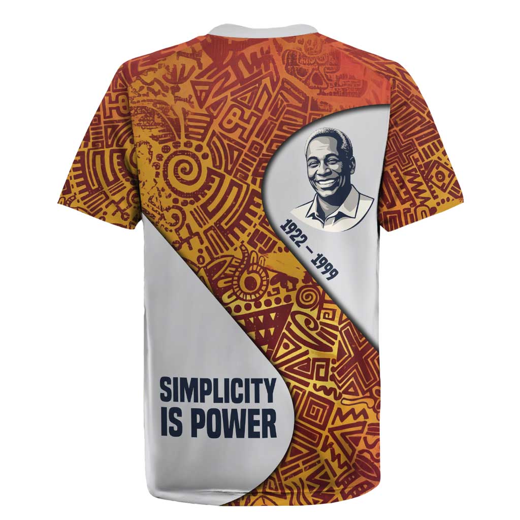 Julius Nyerere Rugby Jersey with Smiling Portrait, Tribal Pattern and Simplicity is Power Quote - Wonder Print Shop