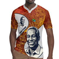 Julius Nyerere Rugby Jersey with Smiling Portrait, Tribal Pattern and Simplicity is Power Quote - Wonder Print Shop