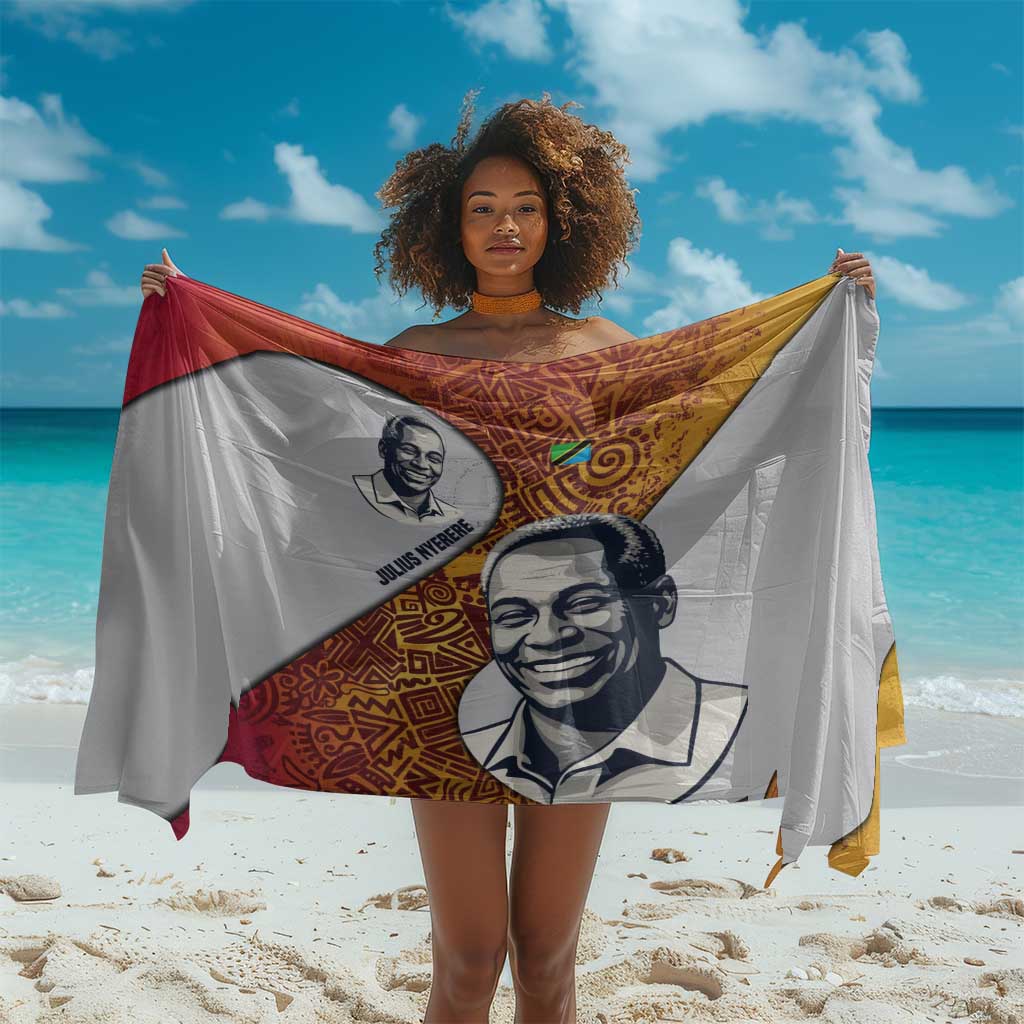 Julius Nyerere Sarong with Smiling Portrait, Tribal Pattern and Simplicity is Power Quote - Wonder Print Shop