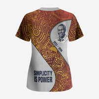 Julius Nyerere Scrub Top with Smiling Portrait, Tribal Pattern and Simplicity is Power Quote - Wonder Print Shop