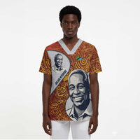 Julius Nyerere Scrub Top with Smiling Portrait, Tribal Pattern and Simplicity is Power Quote - Wonder Print Shop