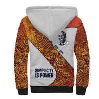 Julius Nyerere Sherpa Hoodie with Smiling Portrait, Tribal Pattern and Simplicity is Power Quote - Wonder Print Shop