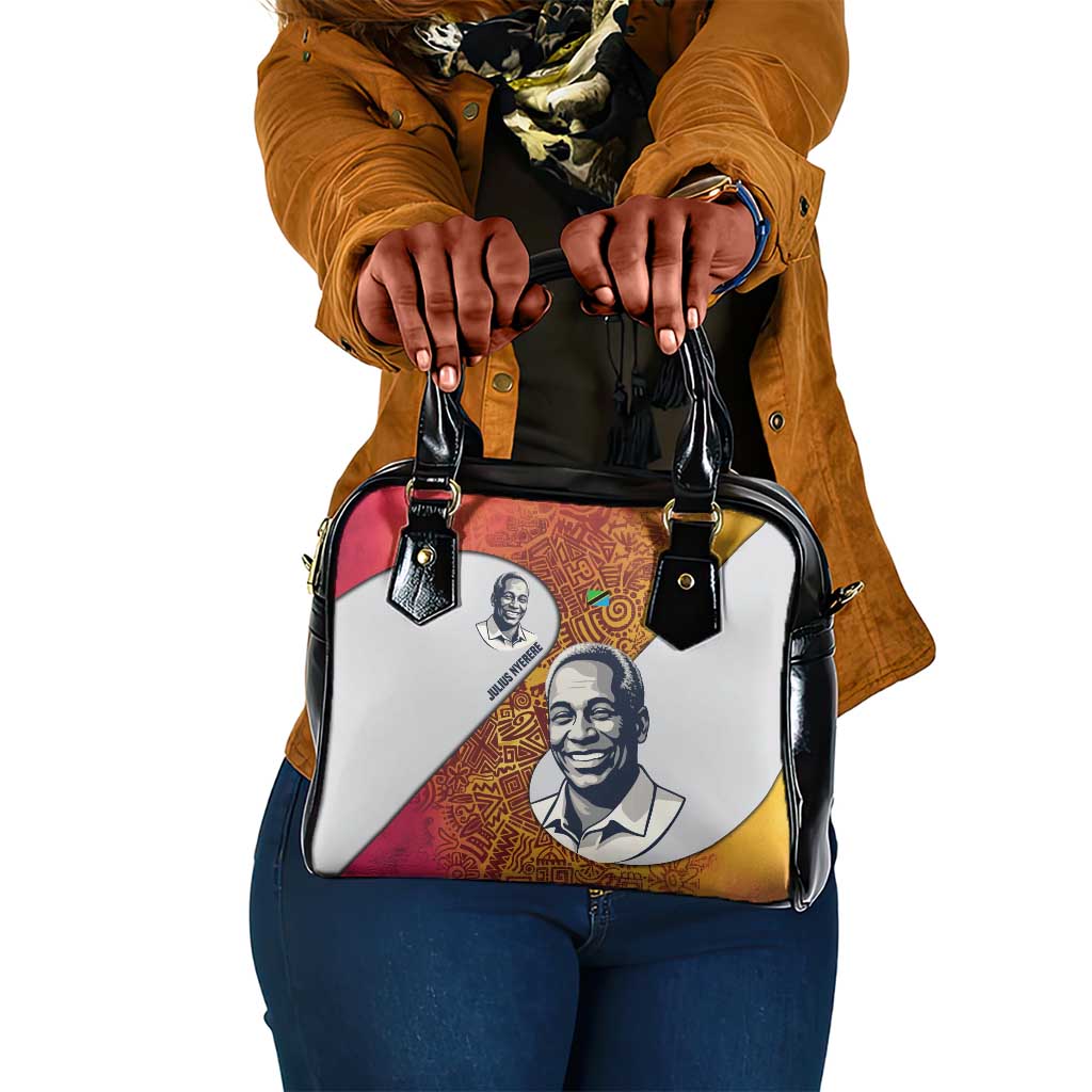 Julius Nyerere Shoulder Handbag with Smiling Portrait, Tribal Pattern and Simplicity is Power Quote - Wonder Print Shop