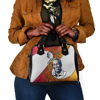 Julius Nyerere Shoulder Handbag with Smiling Portrait, Tribal Pattern and Simplicity is Power Quote - Wonder Print Shop