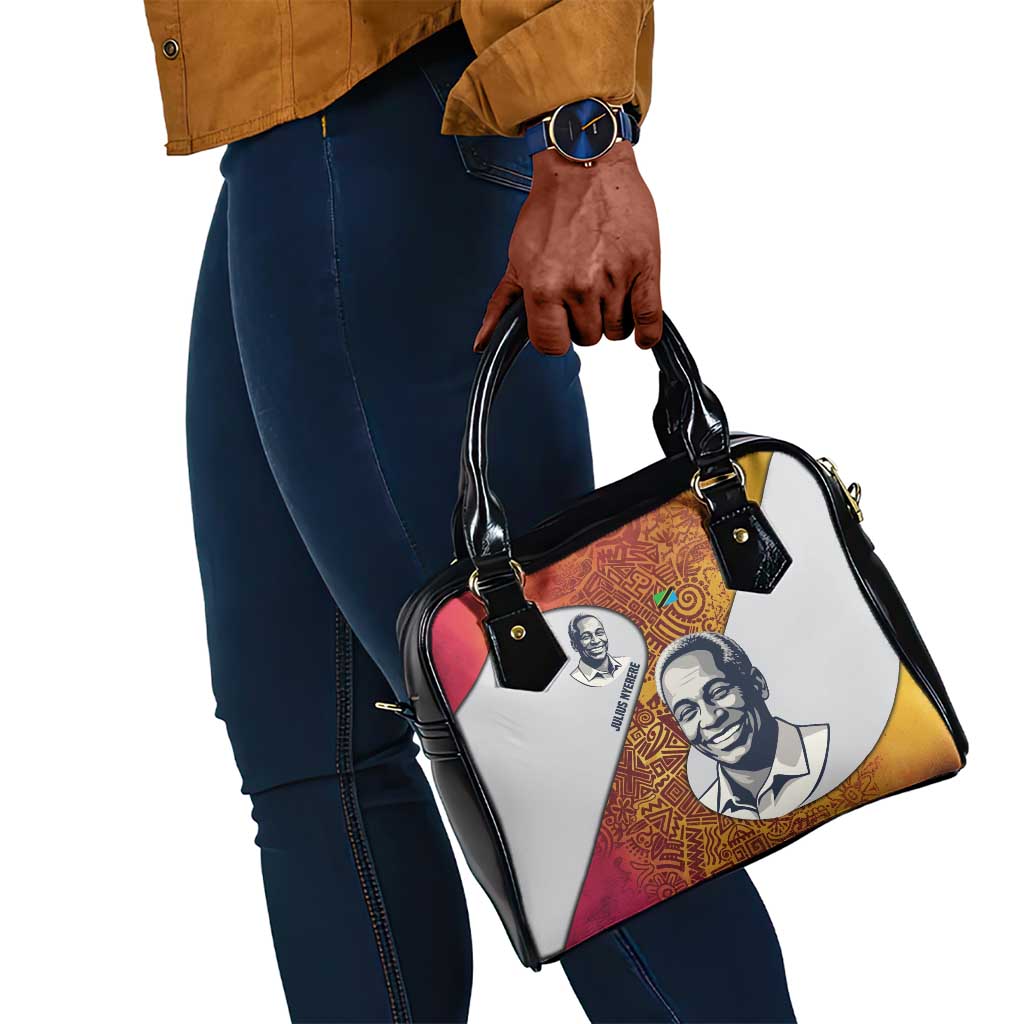 Julius Nyerere Shoulder Handbag with Smiling Portrait, Tribal Pattern and Simplicity is Power Quote - Wonder Print Shop