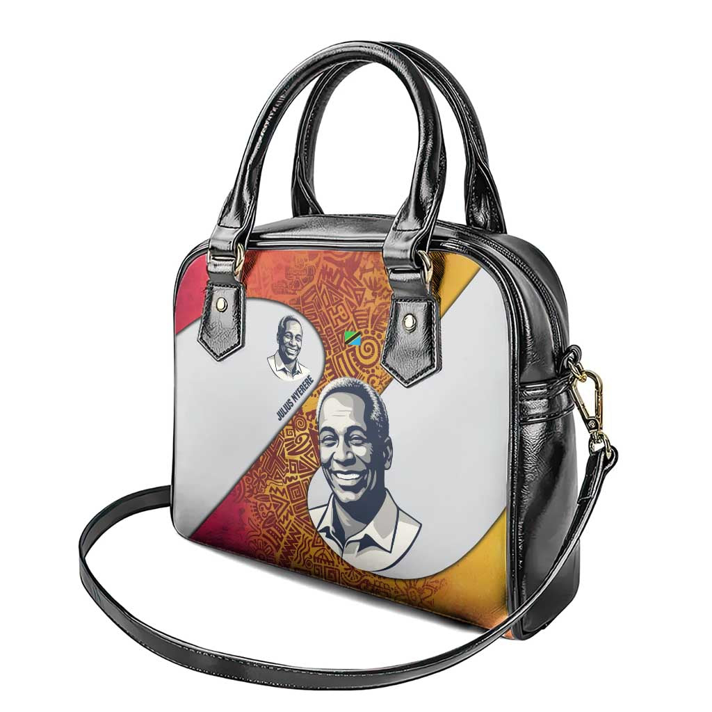 Julius Nyerere Shoulder Handbag with Smiling Portrait, Tribal Pattern and Simplicity is Power Quote - Wonder Print Shop