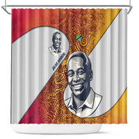 Julius Nyerere Shower Curtain with Smiling Portrait, Tribal Pattern and Simplicity is Power Quote - Wonder Print Shop