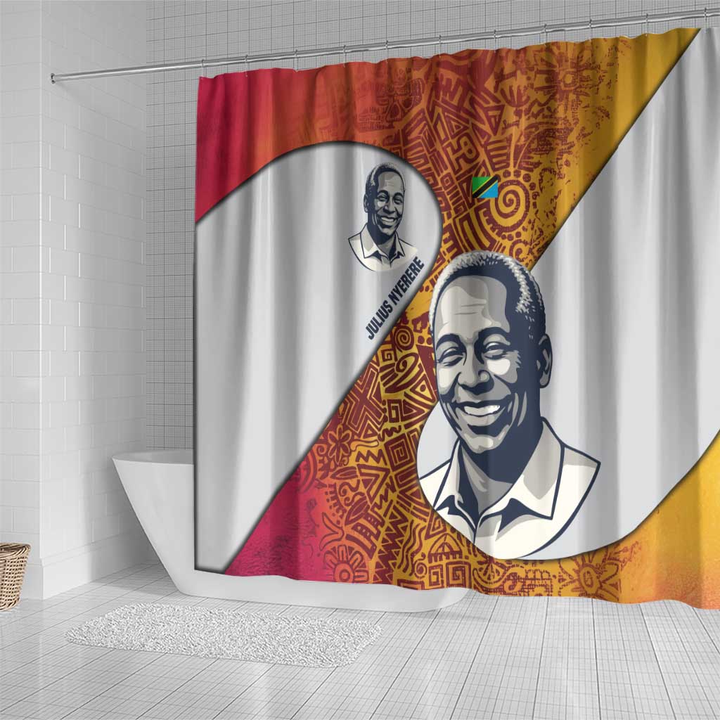 Julius Nyerere Shower Curtain with Smiling Portrait, Tribal Pattern and Simplicity is Power Quote - Wonder Print Shop