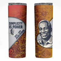 Julius Nyerere Skinny Tumbler with Smiling Portrait, Tribal Pattern and Simplicity is Power Quote - Wonder Print Shop