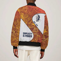 Julius Nyerere Sleeve Zip Bomber Jacket with Smiling Portrait, Tribal Pattern and Simplicity is Power Quote - Wonder Print Shop