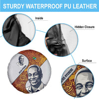 Julius Nyerere Spare Tire Cover with Smiling Portrait, Tribal Pattern and Simplicity is Power Quote - Wonder Print Shop