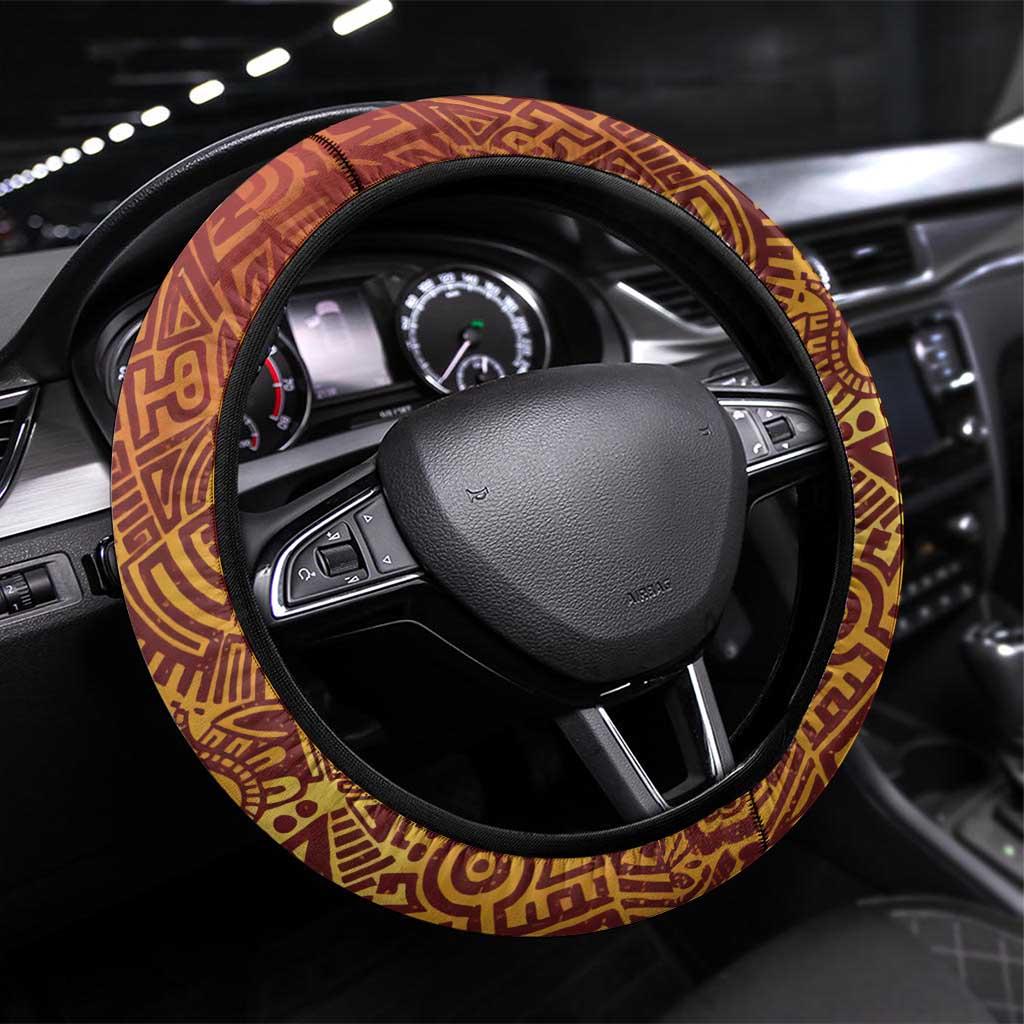 Julius Nyerere Steering Wheel Cover with Smiling Portrait, Tribal Pattern and Simplicity is Power Quote - Wonder Print Shop