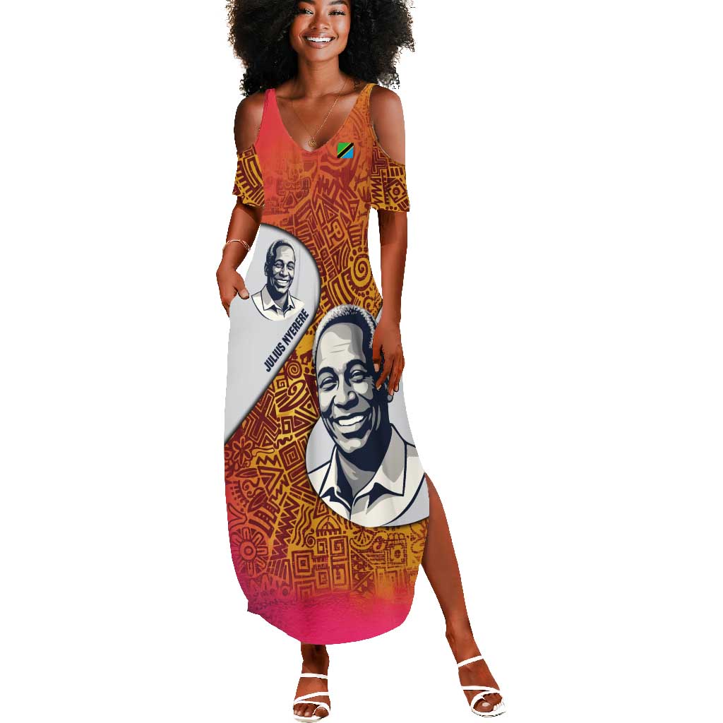 Julius Nyerere Summer Maxi Dress with Smiling Portrait, Tribal Pattern and Simplicity is Power Quote - Wonder Print Shop