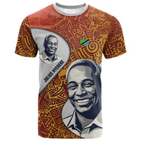 Julius Nyerere T shirt with Smiling Portrait, Tribal Pattern and Simplicity is Power Quote - Wonder Print Shop