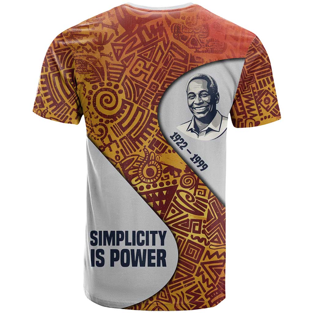Julius Nyerere T shirt with Smiling Portrait, Tribal Pattern and Simplicity is Power Quote - Wonder Print Shop
