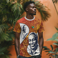 Julius Nyerere T shirt with Smiling Portrait, Tribal Pattern and Simplicity is Power Quote - Wonder Print Shop