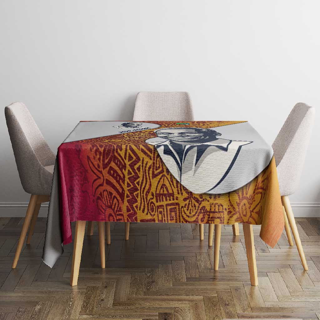Julius Nyerere Tablecloth with Smiling Portrait, Tribal Pattern and Simplicity is Power Quote - Wonder Print Shop