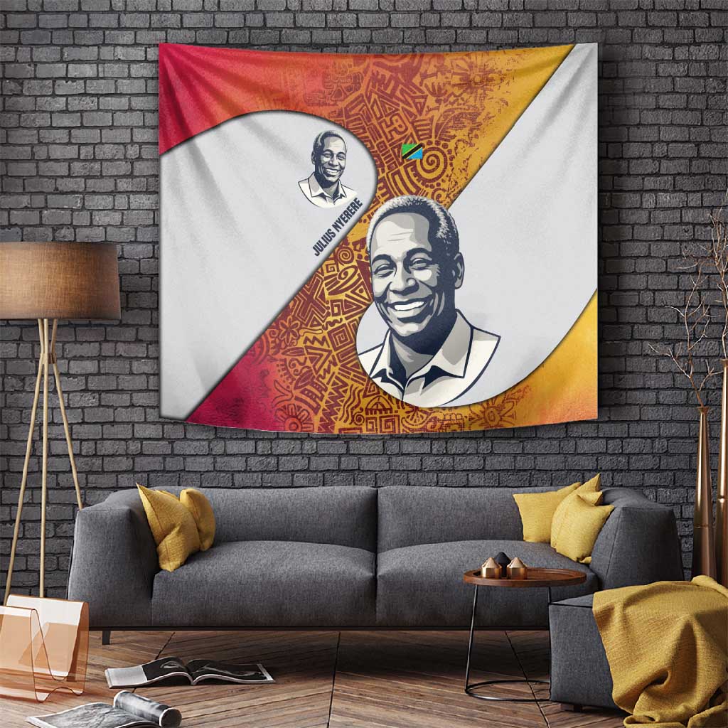 Julius Nyerere Tapestry with Smiling Portrait, Tribal Pattern and Simplicity is Power Quote - Wonder Print Shop