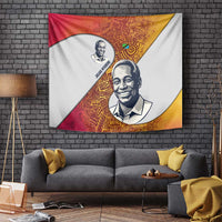 Julius Nyerere Tapestry with Smiling Portrait, Tribal Pattern and Simplicity is Power Quote - Wonder Print Shop
