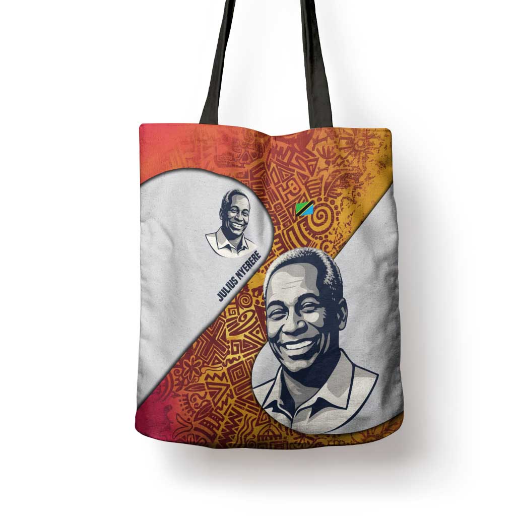 Julius Nyerere Tote Bag with Smiling Portrait, Tribal Pattern and Simplicity is Power Quote - Wonder Print Shop