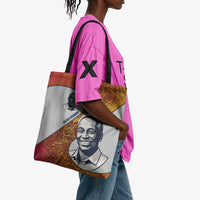Julius Nyerere Tote Bag with Smiling Portrait, Tribal Pattern and Simplicity is Power Quote - Wonder Print Shop