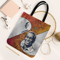 Julius Nyerere Tote Bag with Smiling Portrait, Tribal Pattern and Simplicity is Power Quote - Wonder Print Shop