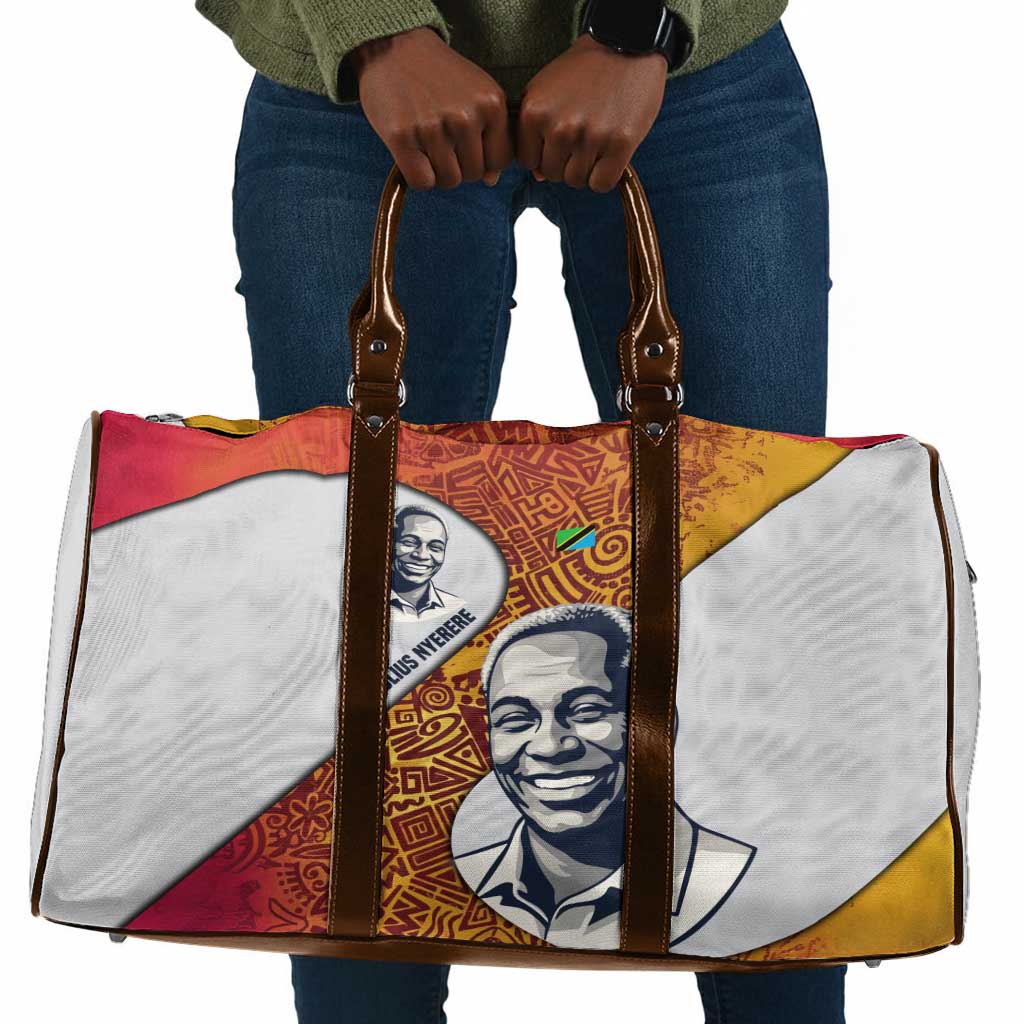 Julius Nyerere Travel Bag with Smiling Portrait, Tribal Pattern and Simplicity is Power Quote - Wonder Print Shop