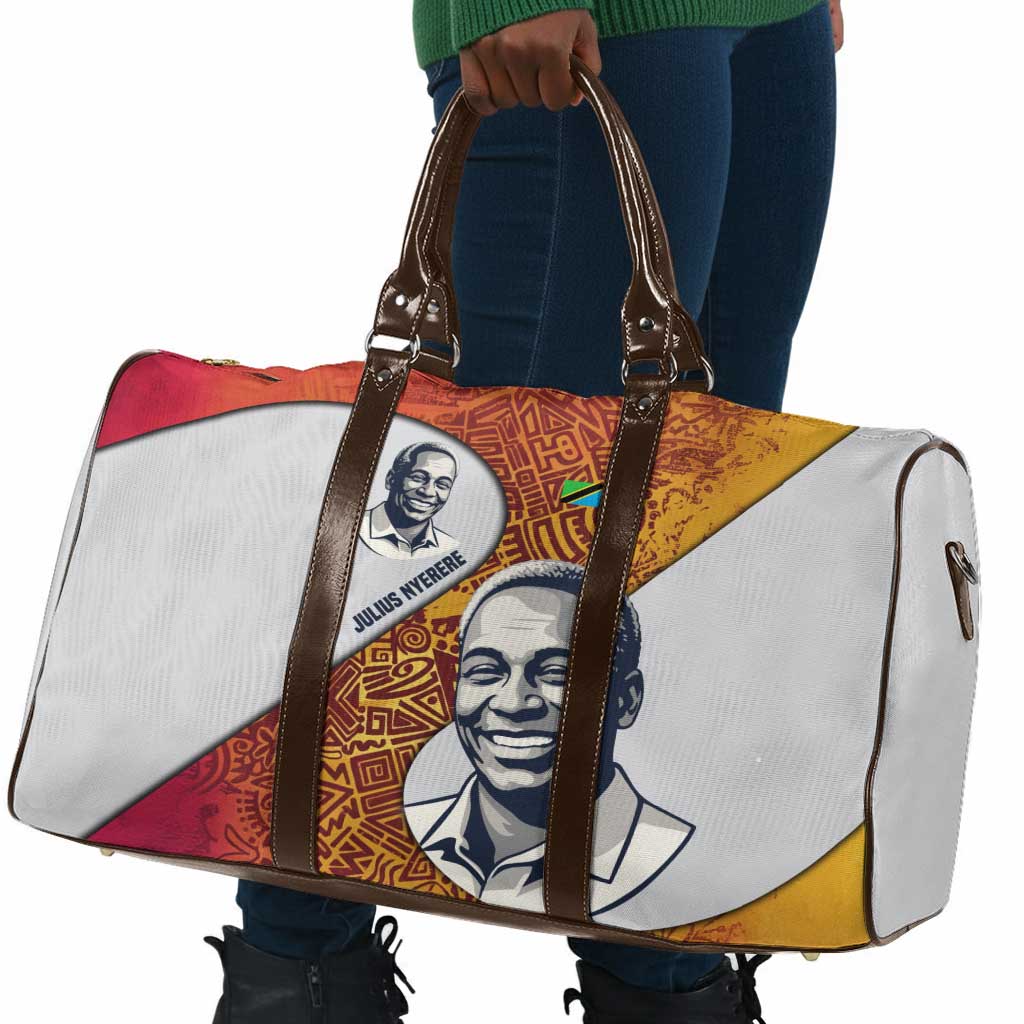 Julius Nyerere Travel Bag with Smiling Portrait, Tribal Pattern and Simplicity is Power Quote - Wonder Print Shop