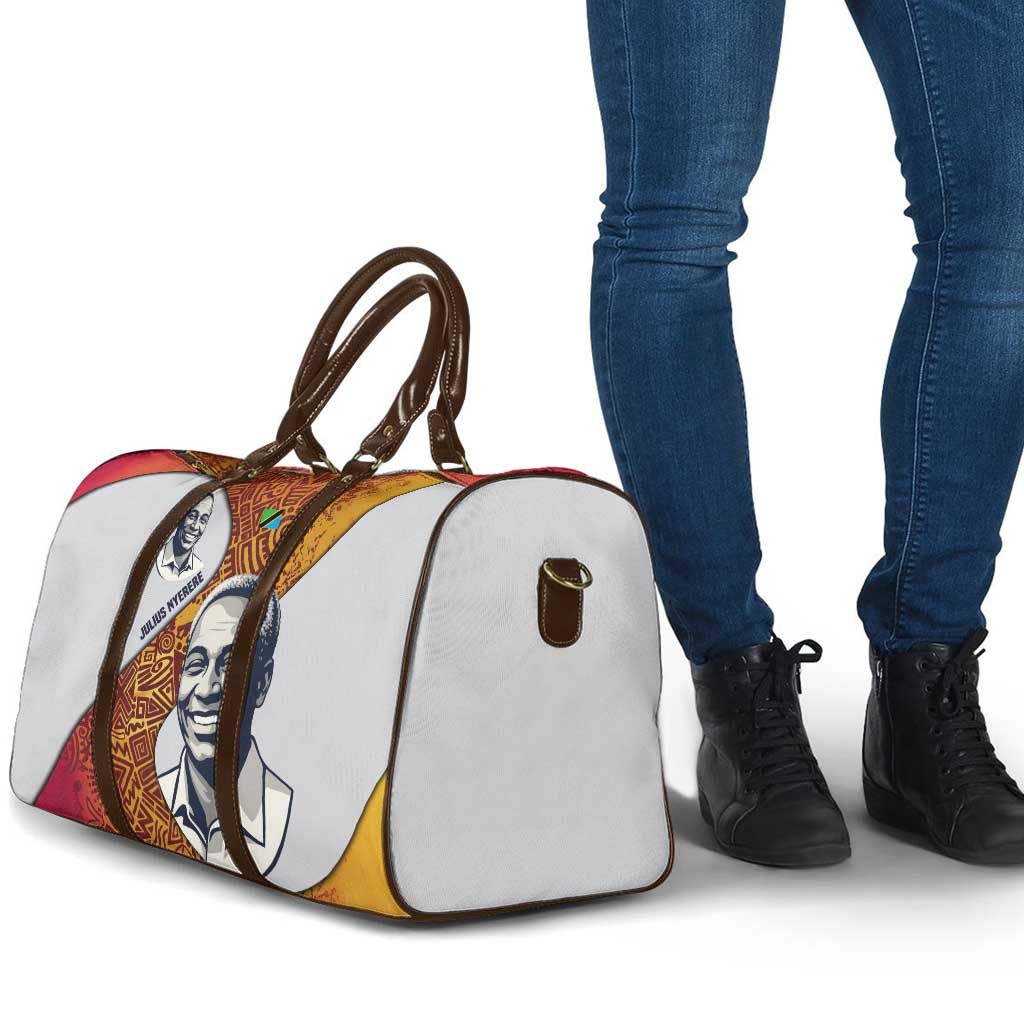Julius Nyerere Travel Bag with Smiling Portrait, Tribal Pattern and Simplicity is Power Quote - Wonder Print Shop