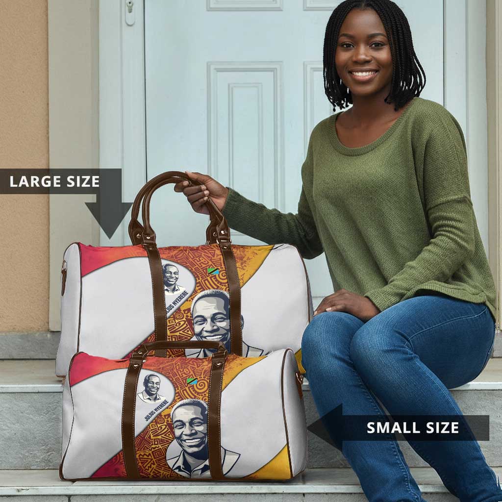 Julius Nyerere Travel Bag with Smiling Portrait, Tribal Pattern and Simplicity is Power Quote - Wonder Print Shop