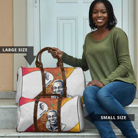 Julius Nyerere Travel Bag with Smiling Portrait, Tribal Pattern and Simplicity is Power Quote - Wonder Print Shop