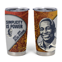 Julius Nyerere Tumbler Cup with Smiling Portrait, Tribal Pattern and Simplicity is Power Quote - Wonder Print Shop
