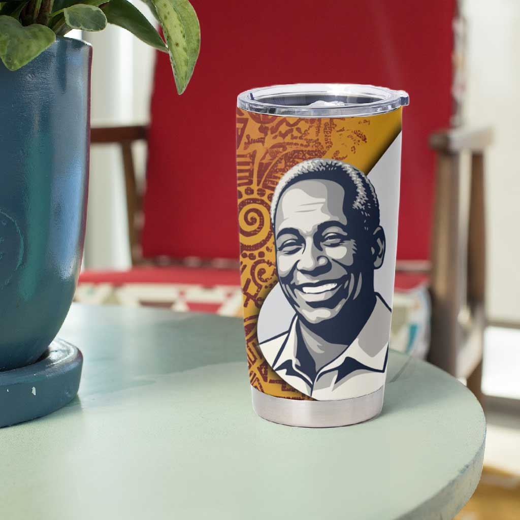 Julius Nyerere Tumbler Cup with Smiling Portrait, Tribal Pattern and Simplicity is Power Quote - Wonder Print Shop