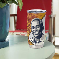 Julius Nyerere Tumbler Cup with Smiling Portrait, Tribal Pattern and Simplicity is Power Quote - Wonder Print Shop