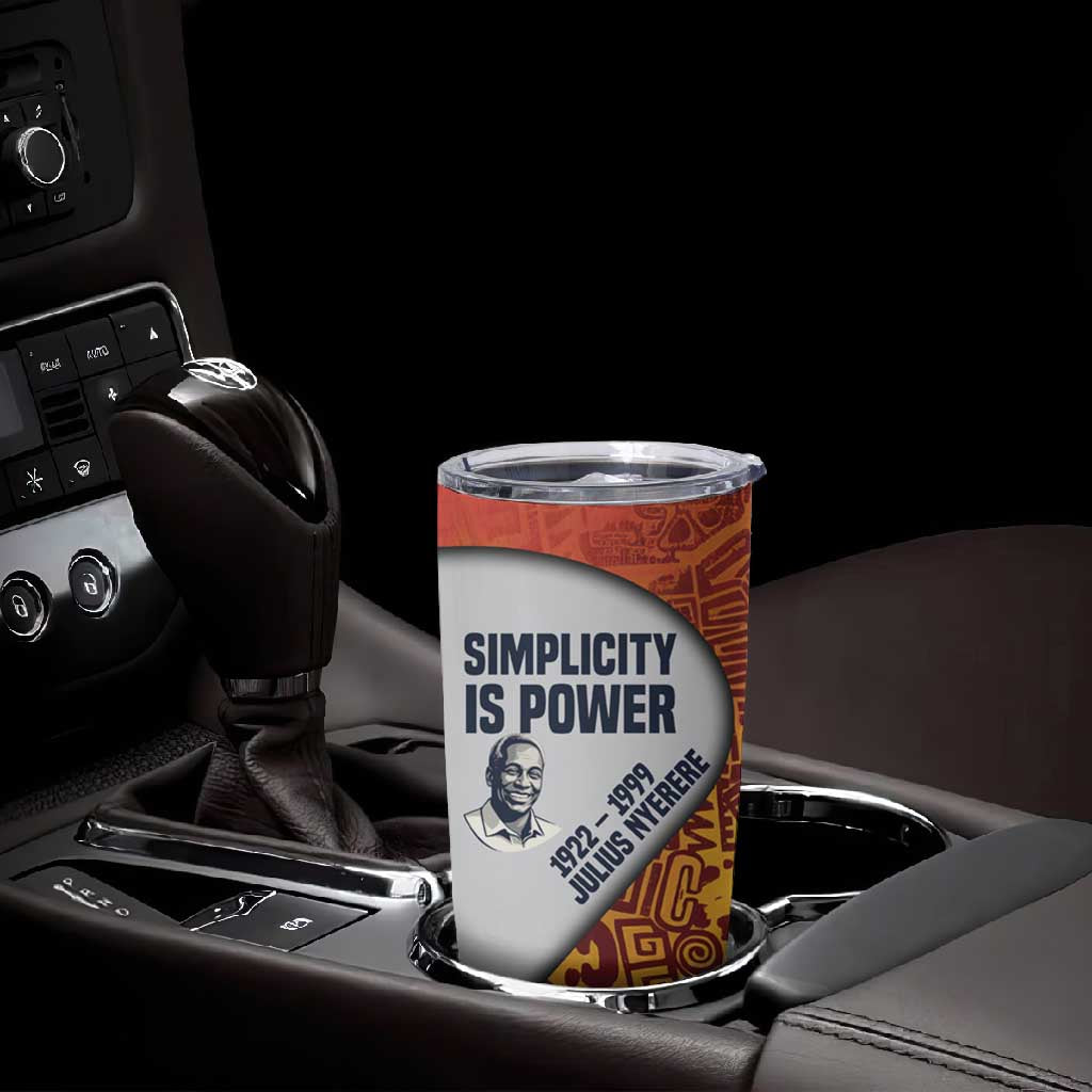 Julius Nyerere Tumbler Cup with Smiling Portrait, Tribal Pattern and Simplicity is Power Quote - Wonder Print Shop