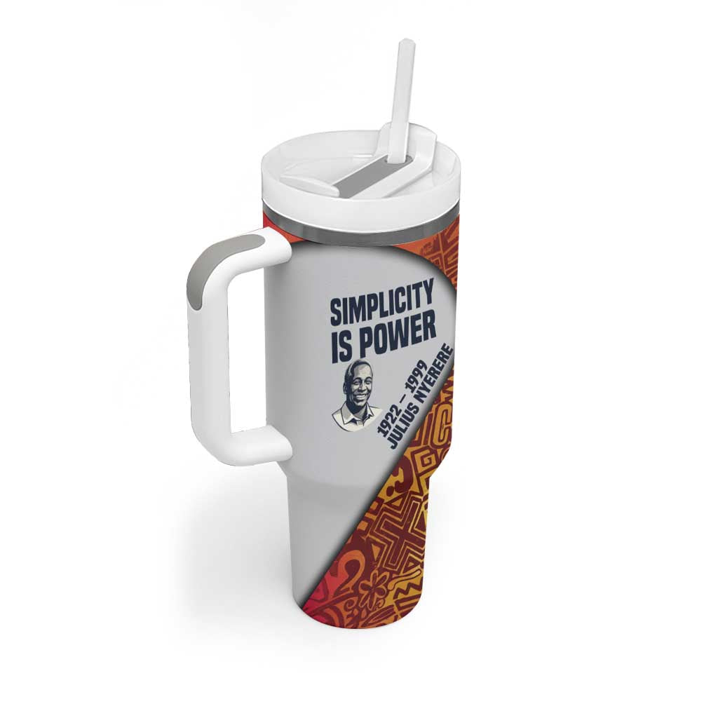 Julius Nyerere Tumbler With Handle with Smiling Portrait, Tribal Pattern and Simplicity is Power Quote - Wonder Print Shop