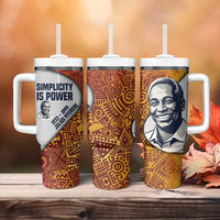 Julius Nyerere Tumbler With Handle with Smiling Portrait, Tribal Pattern and Simplicity is Power Quote - Wonder Print Shop