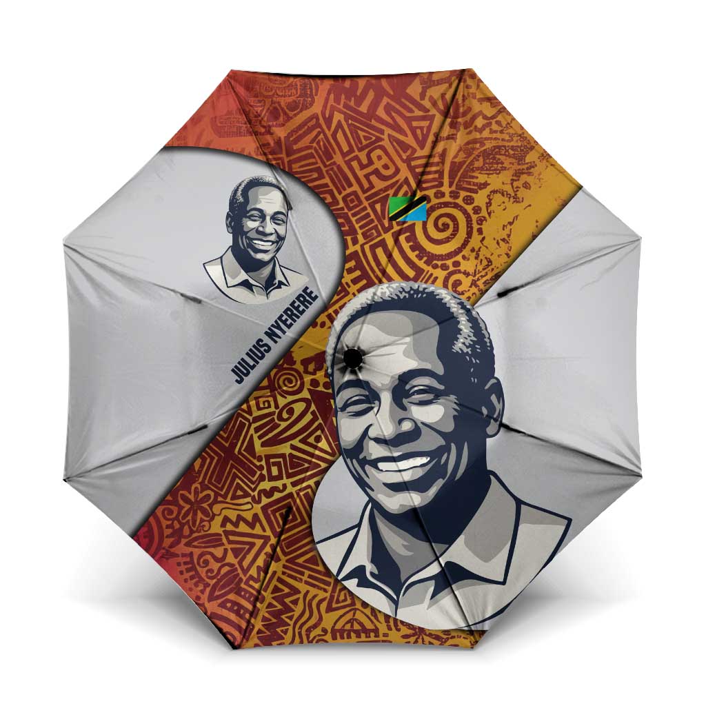 Julius Nyerere Umbrella with Smiling Portrait, Tribal Pattern and Simplicity is Power Quote - Wonder Print Shop