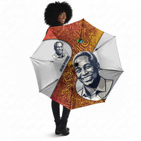 Julius Nyerere Umbrella with Smiling Portrait, Tribal Pattern and Simplicity is Power Quote - Wonder Print Shop