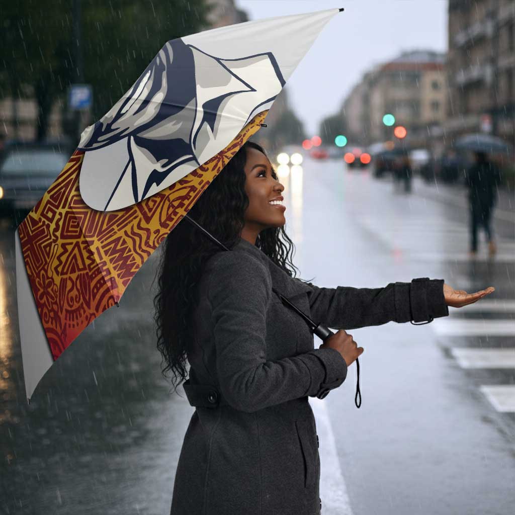 Julius Nyerere Umbrella with Smiling Portrait, Tribal Pattern and Simplicity is Power Quote - Wonder Print Shop