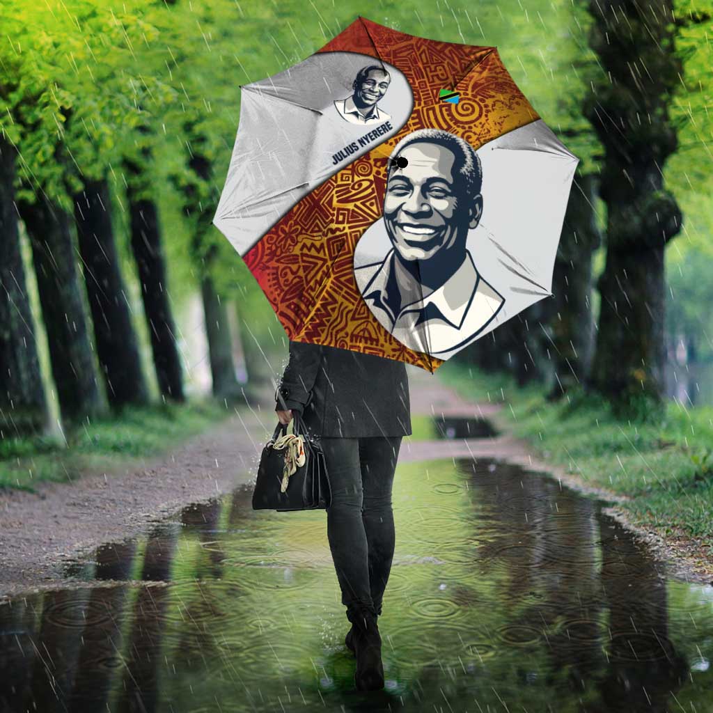Julius Nyerere Umbrella with Smiling Portrait, Tribal Pattern and Simplicity is Power Quote - Wonder Print Shop