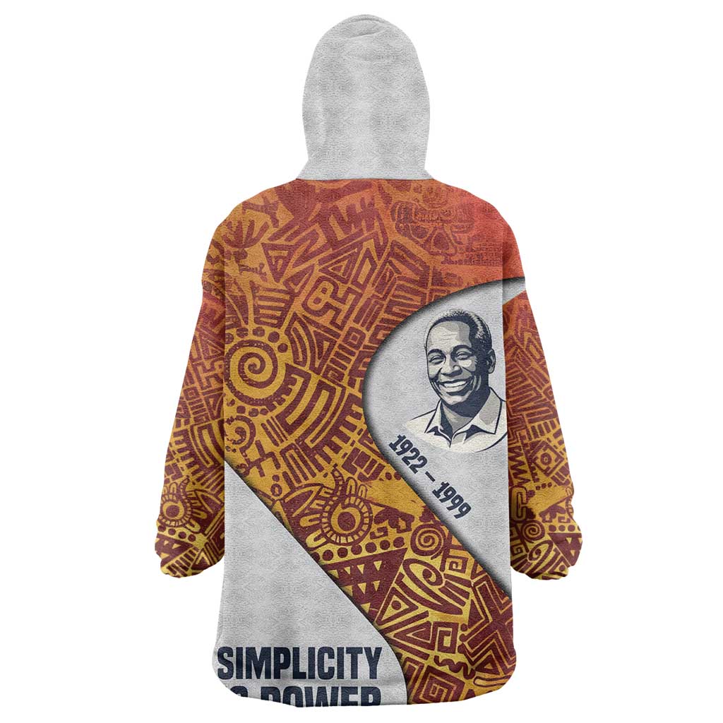 Julius Nyerere Wearable Blanket Hoodie with Smiling Portrait, Tribal Pattern and Simplicity is Power Quote - Wonder Print Shop