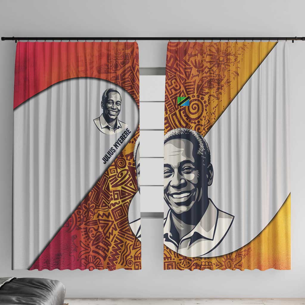 Julius Nyerere Window Curtain with Smiling Portrait, Tribal Pattern and Simplicity is Power Quote - Wonder Print Shop
