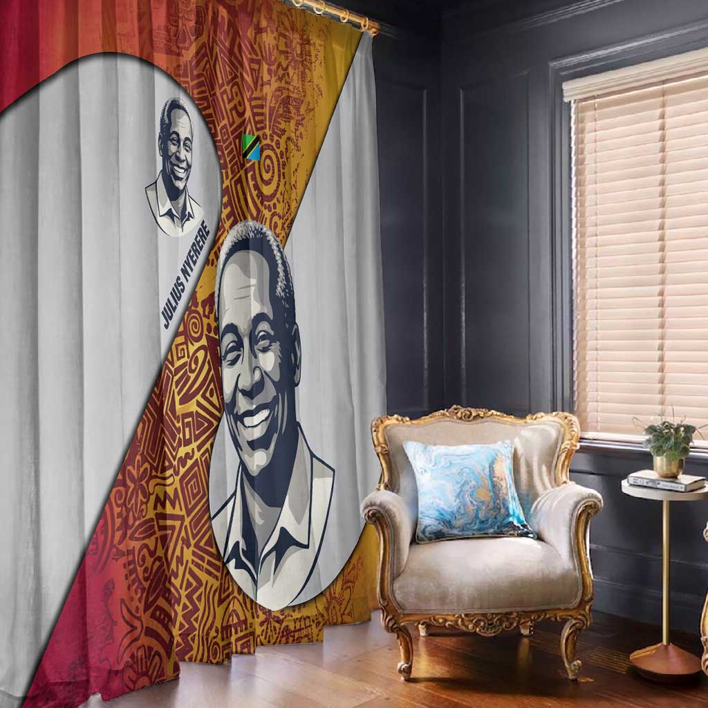 Julius Nyerere Window Curtain with Smiling Portrait, Tribal Pattern and Simplicity is Power Quote - Wonder Print Shop