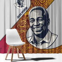 Julius Nyerere Window Curtain with Smiling Portrait, Tribal Pattern and Simplicity is Power Quote - Wonder Print Shop