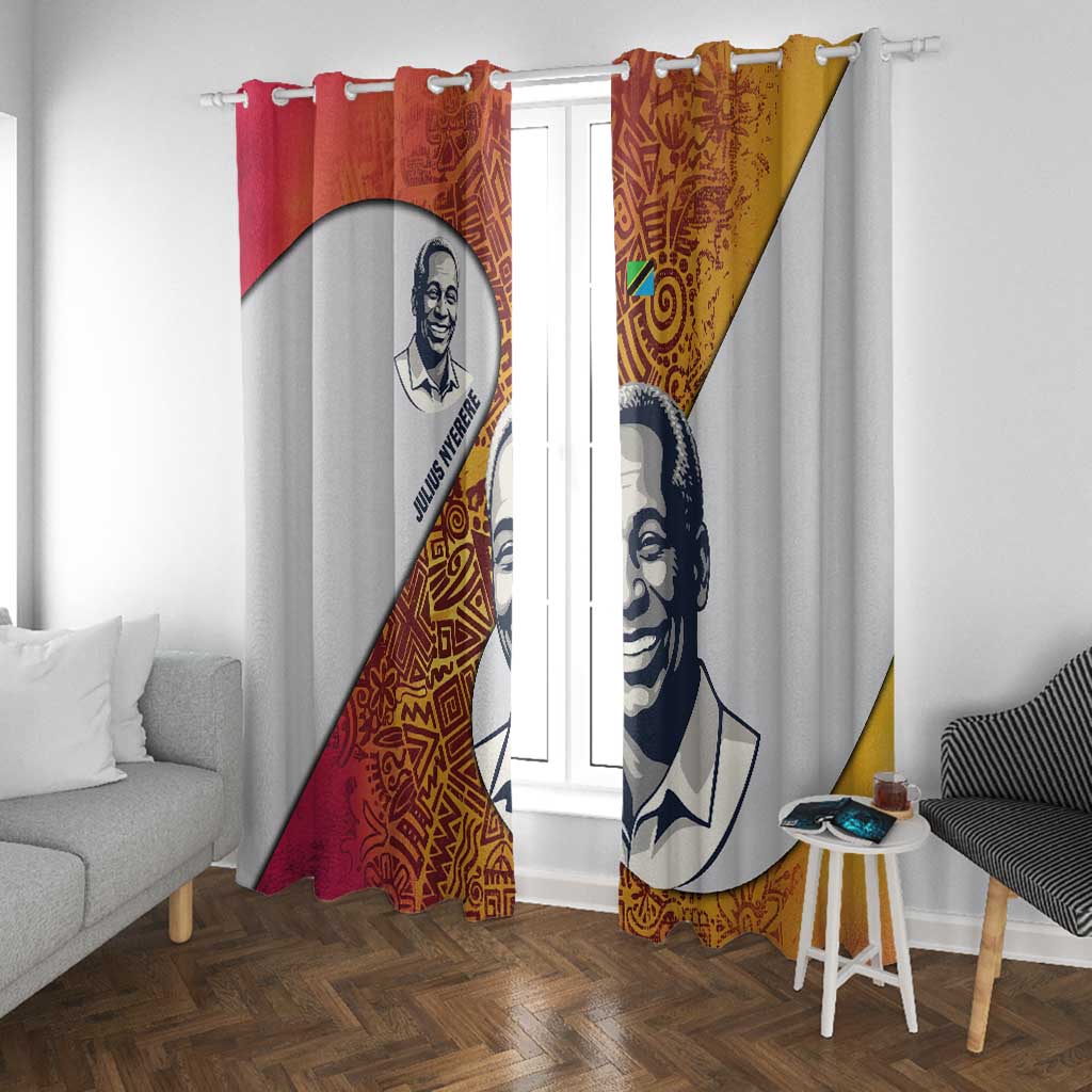 Julius Nyerere Window Curtain with Smiling Portrait, Tribal Pattern and Simplicity is Power Quote - Wonder Print Shop