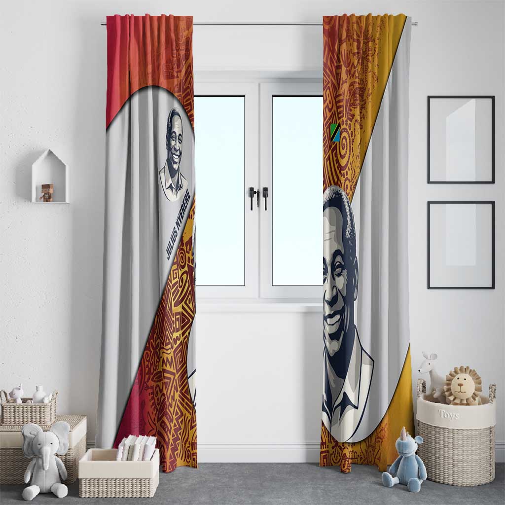 Julius Nyerere Window Curtain with Smiling Portrait, Tribal Pattern and Simplicity is Power Quote - Wonder Print Shop