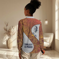 Julius Nyerere Women Casual Shirt with Smiling Portrait, Tribal Pattern and Simplicity is Power Quote - Wonder Print Shop