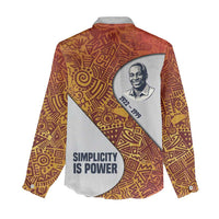 Julius Nyerere Women Casual Shirt with Smiling Portrait, Tribal Pattern and Simplicity is Power Quote - Wonder Print Shop
